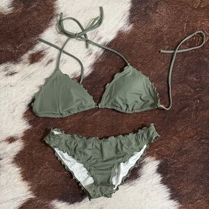 Olive Scalloped Triangle Bikini Set